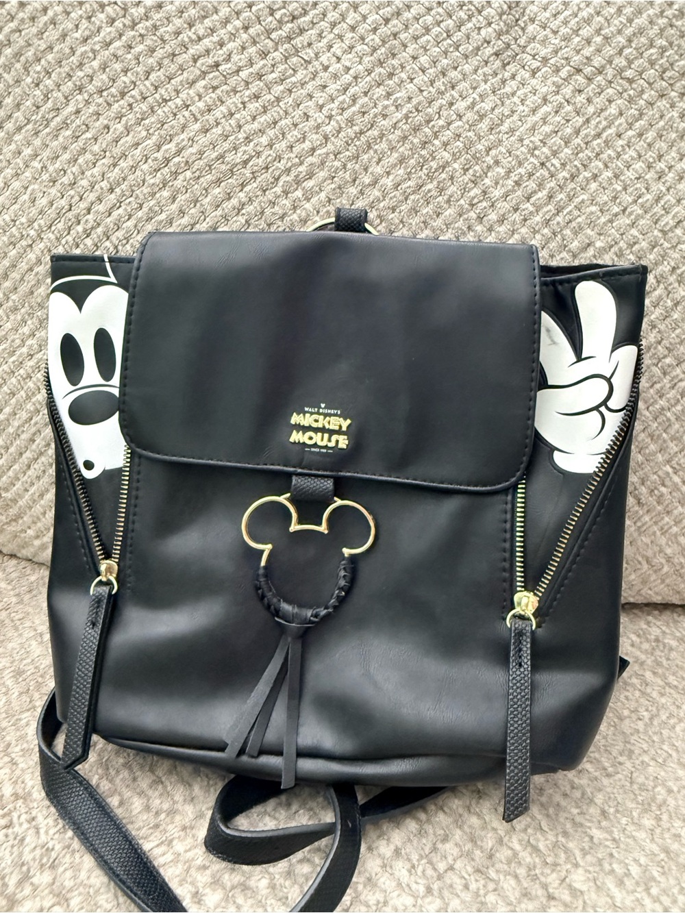 Bioworld Disney Mickey Mouse Mini Backpack- Black With Gold Plated Mickey Charm